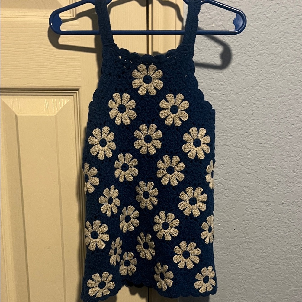 Zara Blue Crochet Dress with Cream Accents